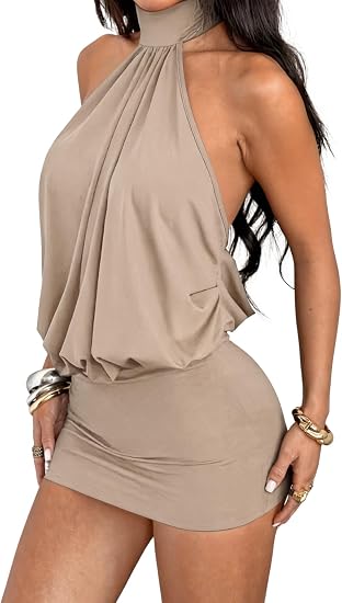 Women's Halter Mini Dress Y2k Backless Bodycon Club Night Cocktail Dresses