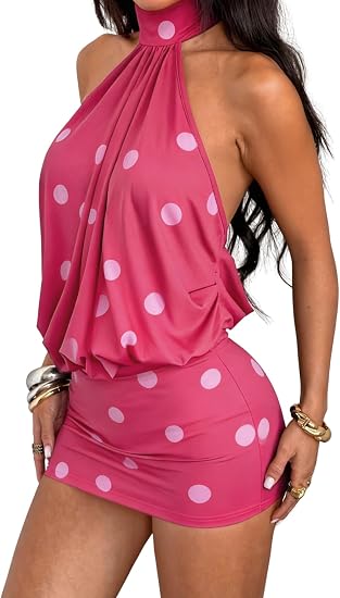 Women's Halter Mini Dress Y2k Backless Bodycon Club Night Cocktail Dresses