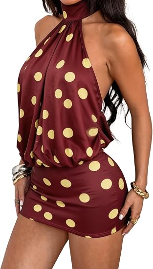 Women's Halter Mini Dress Y2k Backless Bodycon Club Night Cocktail Dresses