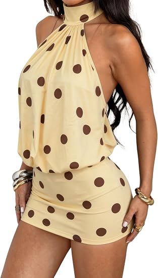 Women's Halter Mini Dress Y2k Backless Bodycon Club Night Cocktail Dresses