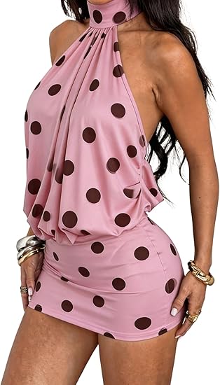 Women's Halter Mini Dress Y2k Backless Bodycon Club Night Cocktail Dresses
