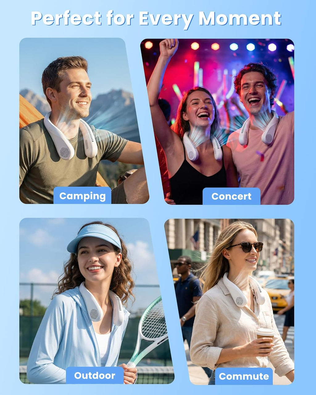 Portable Neck Fan - Rechargeable Personal Fan, 20 Hours Cooling Time, No Hair Tangling, Hands-Free Bladeless Fan for Travel, Birthday Gifts for Women and Men